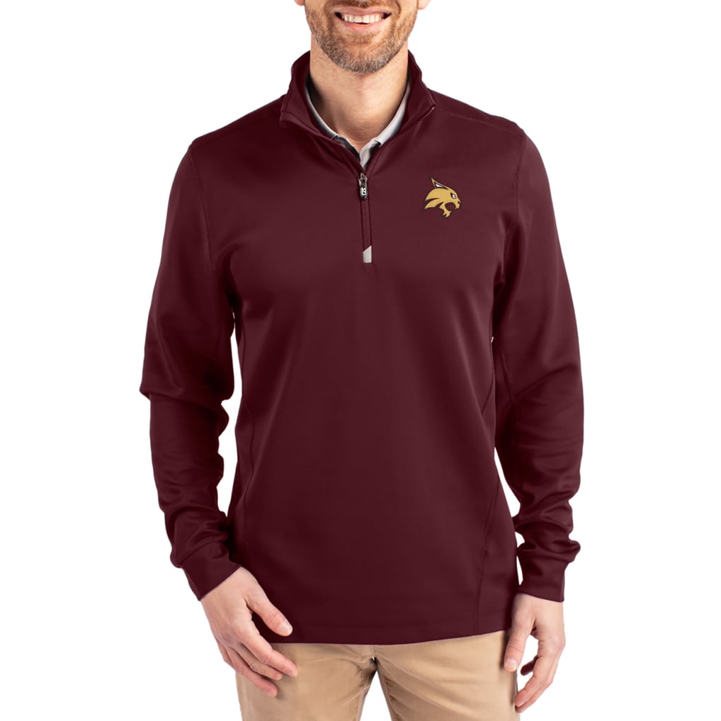  Texas State Bobcats Cutter & Buck DryTec Traverse Stretch Eco Tri-Blend Quarter-Zip Pullover - Maroon